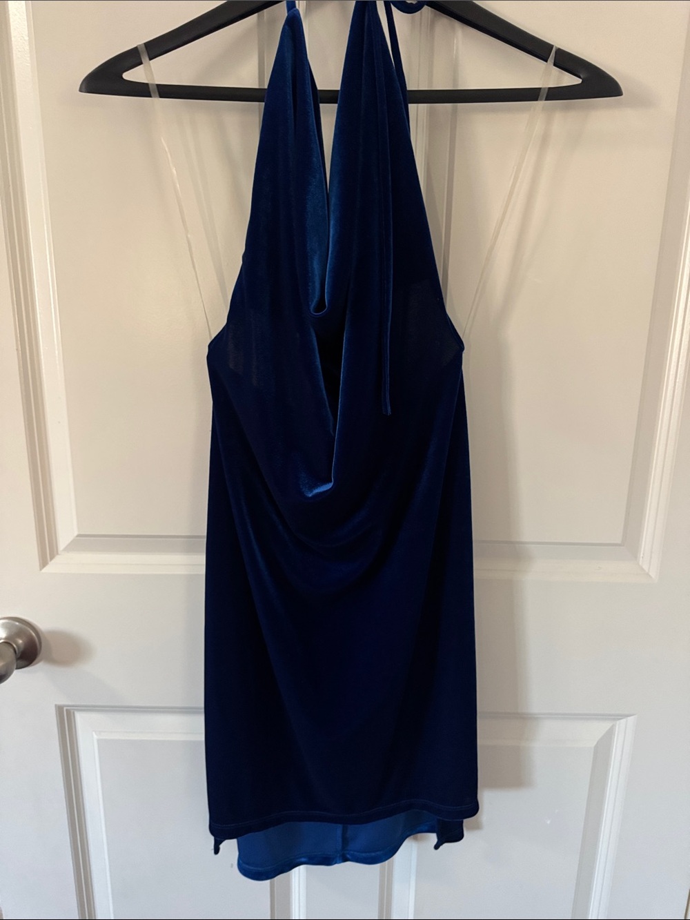 Solemio Midnight Blue Halter Cowl Mini Dress